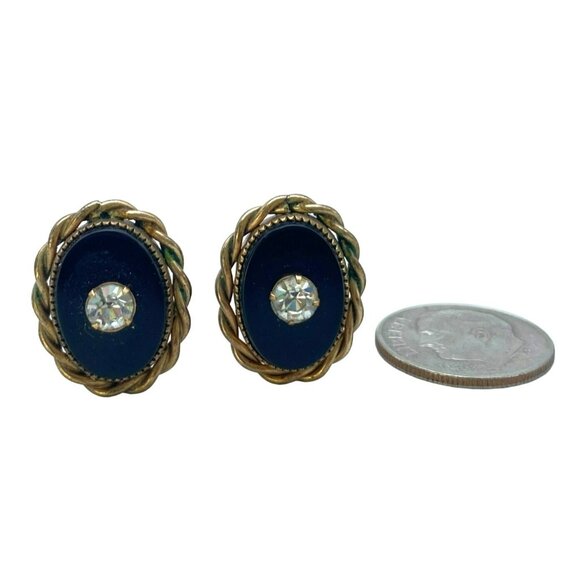 Vintage Art Deco Nouveau Gold Tone Black Rhinestone Screw back Earrings - Picture 10 of 10